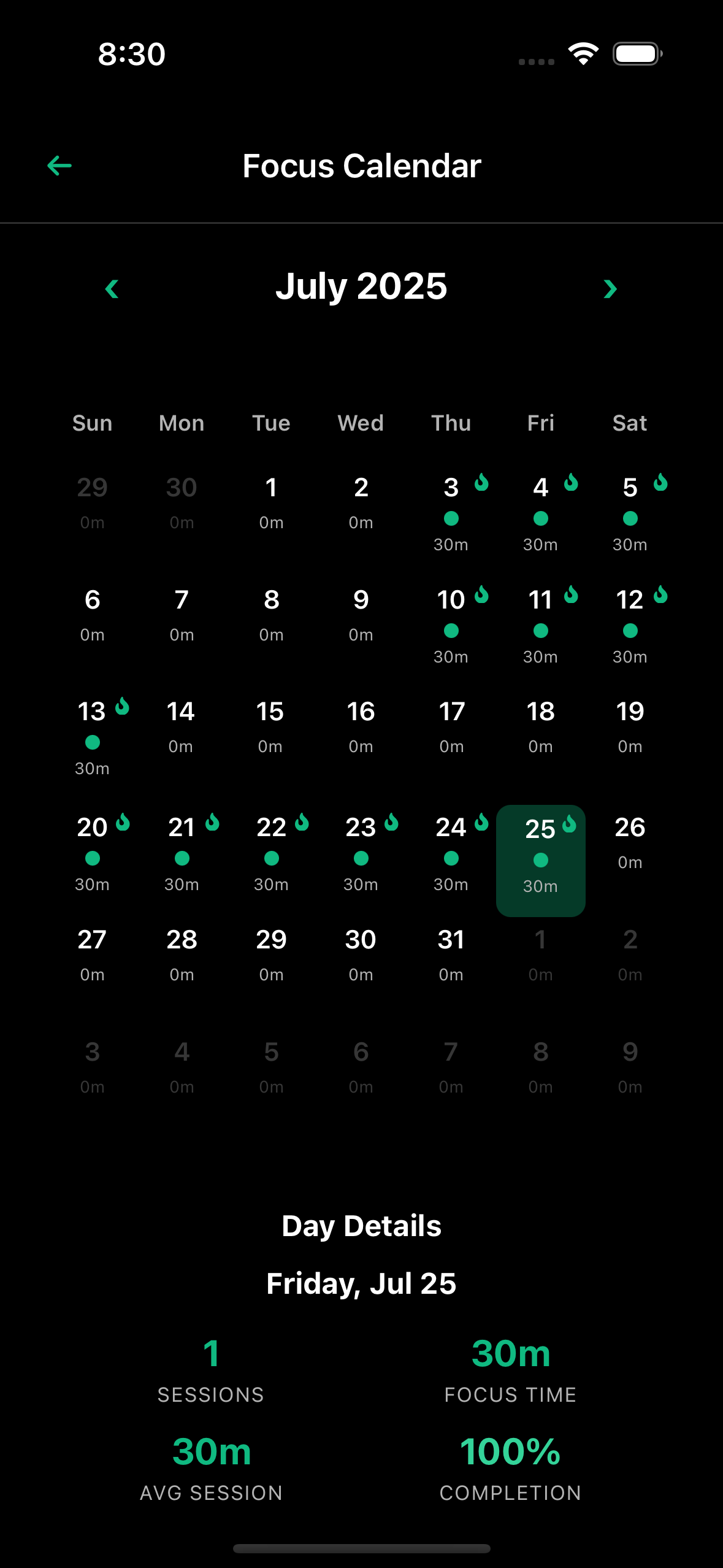 Streak Tracking screen